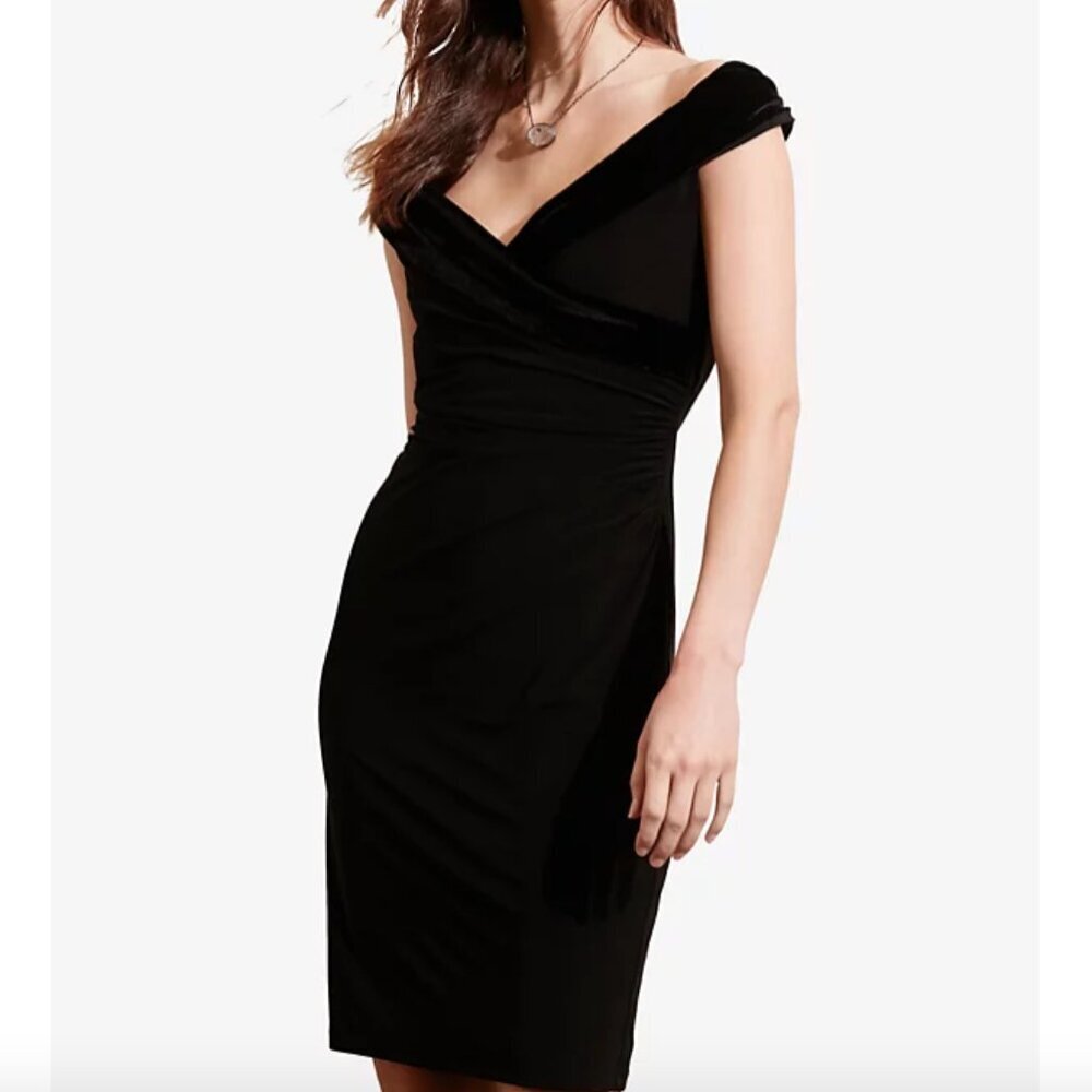 NEW Lauren Ralph Lauren Black Jersey Elegant Off-The-Shoulder Dress Size 14